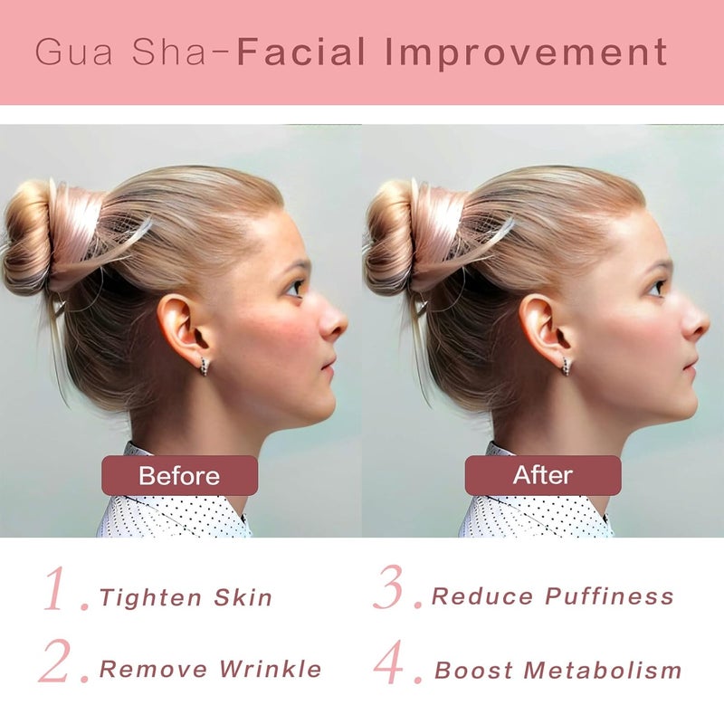 Contrybox Gua Sha Facial Tools, Rose Quartz Guasha Tool for Face & Eye, Puffiness Reducing & Jawline Sculpting Face Stone Gua Sha Tools for Skin Care Woman GuaSha Stone Tool, Pink - Image 3
